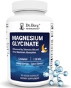 Dr. Berg Magnesium Glycinát s vitaminem D & B6 pro úlevu od stresu, klid, relaxaci a dobrý spánek * - 120 mg Magnesium Bisglycinát Kapsle - High Absorption Chelated Glycinát - 90 Cap