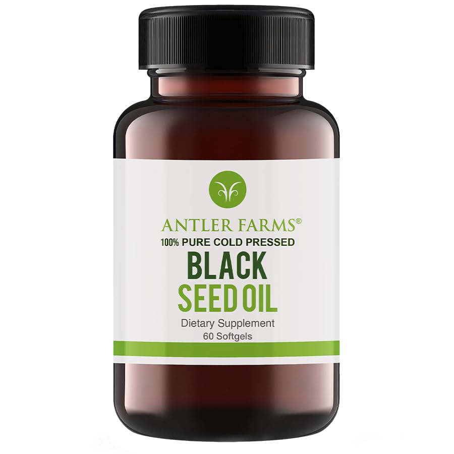 Antler Farms - Black Seed Oil Softgel Kapsle -100% čisté, Panenské, Cold- Pressed 60 Softgels, 500mg - 2% Thymoquinone, Turkian Black Cumin Nigella Sativa Seed Oil
