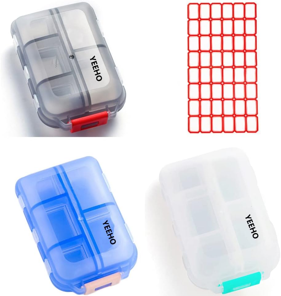 Pouzdro na pilulky (3 balení) - Přenosné malé doplňky Tablet Kontejner Box s 10 Compartments - Medicine Capsule Vitamin Fold Flip Organizátor Dipenser Holder Storage for Travel Trip Pocket Purse