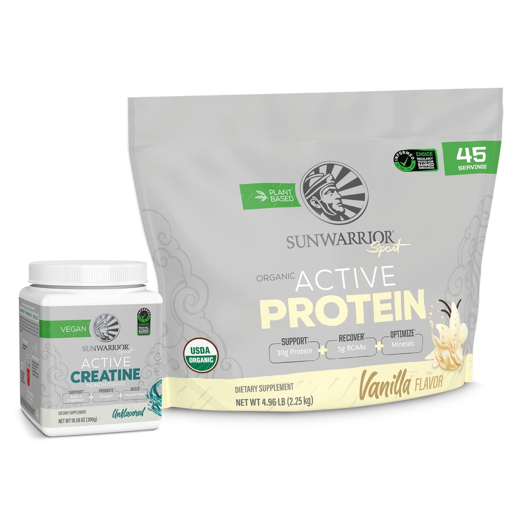 Sunwarter Active Organic Protein Powder Plant- Based Vanilla Ochucené 45 Service & Creatin Monohydrát Powder 60 Serings