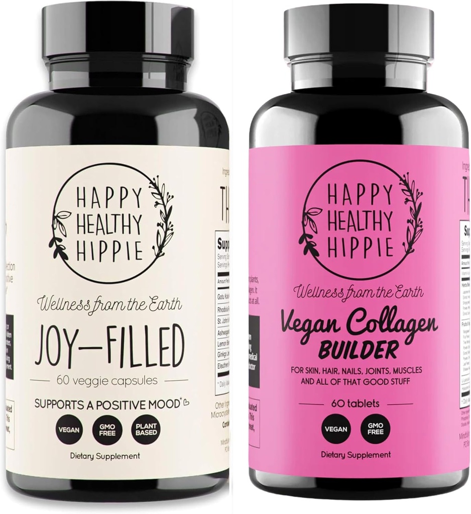Happy Health Hippie Vegan Collagen Builder w / Hyaluronic Acid & Joy- Filled Mood Podpora