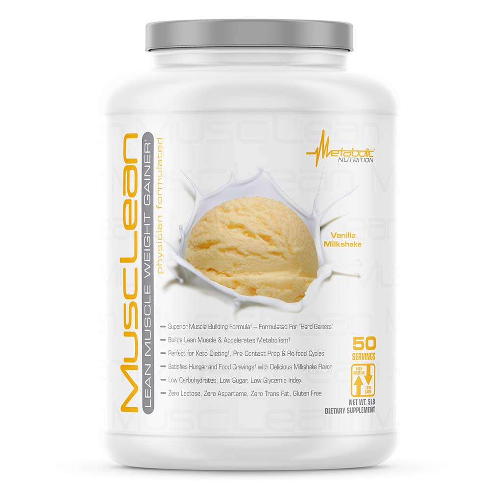 Metabolická výživa - Musclean - Milkshake, Syrovátka High Protein Meal Replacement, Údržba výživy, Nízký karb, Keto Diet, Digestive Enzymes, Vanilla, 5 Pound (50 ser)