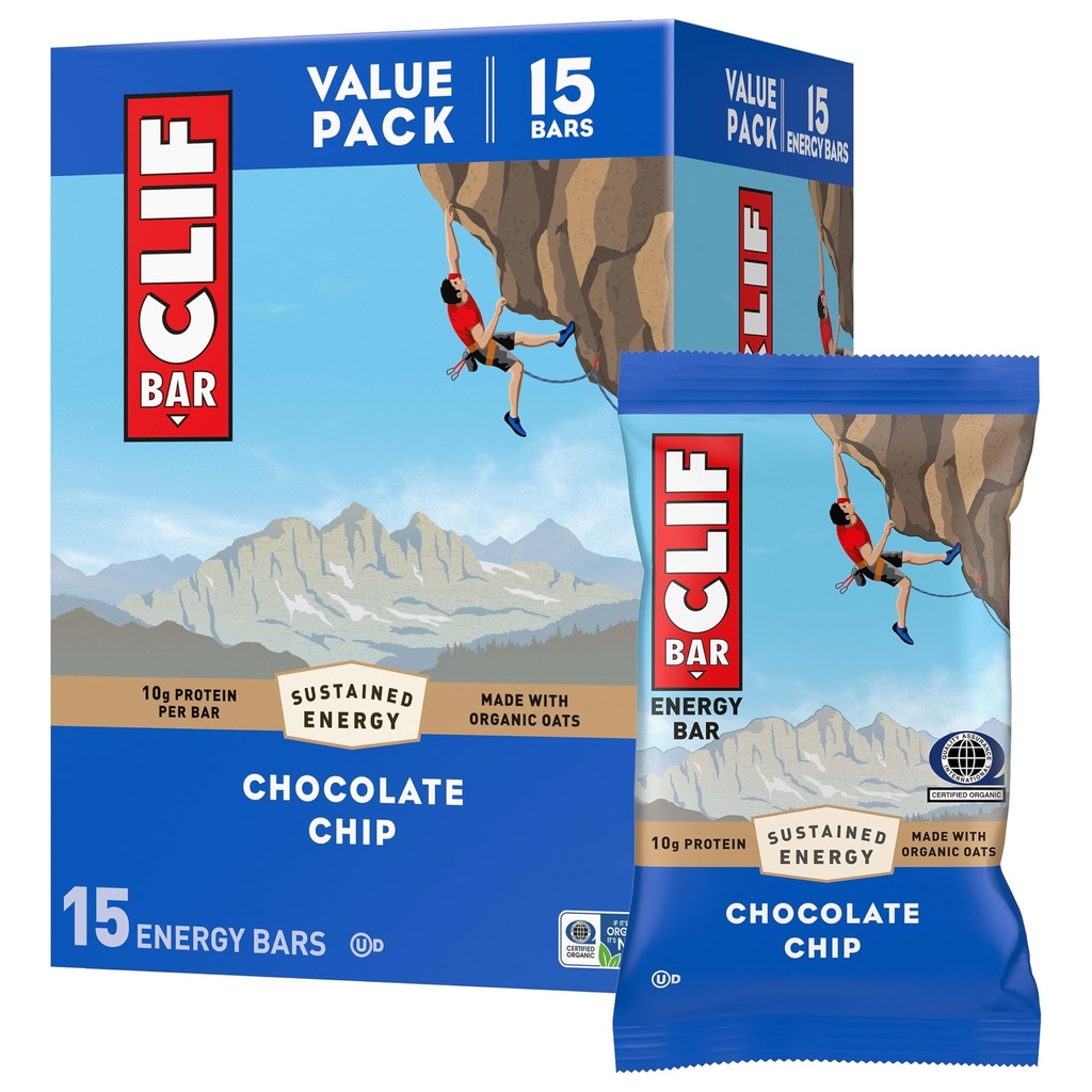 CLIF _ BAR - Energetické proteinové tyčinky - Čokoládový chip - Vyrobeno z organických Oves - Energetické tyčinky - Non- GMO - (15 Pack)