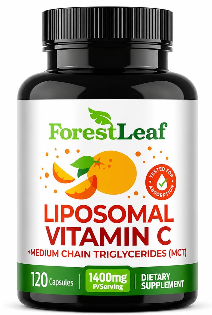 ForestLeaf Lipozomální vitamin C 1000mg Kapsle 124; Vysoká dávka vitaminu C Lipozomální dodatek w Kokosový olej mastné kyseliny cr124; Rychlá absorpce cr124; imunitní podpora, Antioxidant, kolagen výroba cr124; 120 Vegan Cap