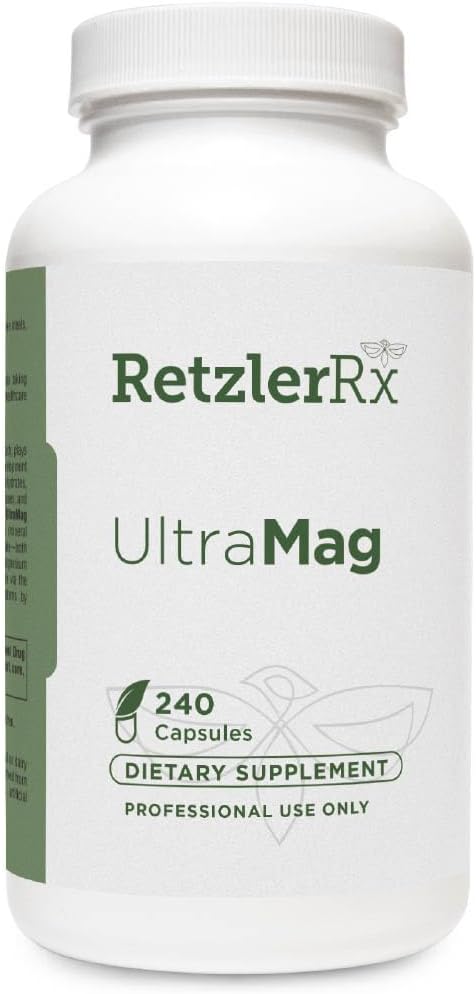 RetzlerRx UltraMag 125 Magnesium Glycinát Dodatek - 240 Kapsle s patentovanou TRAACS pro zlepšení absorpce - Podporuje kardiovaskulární zdraví, svalové funkce, zdraví kostí a sílu