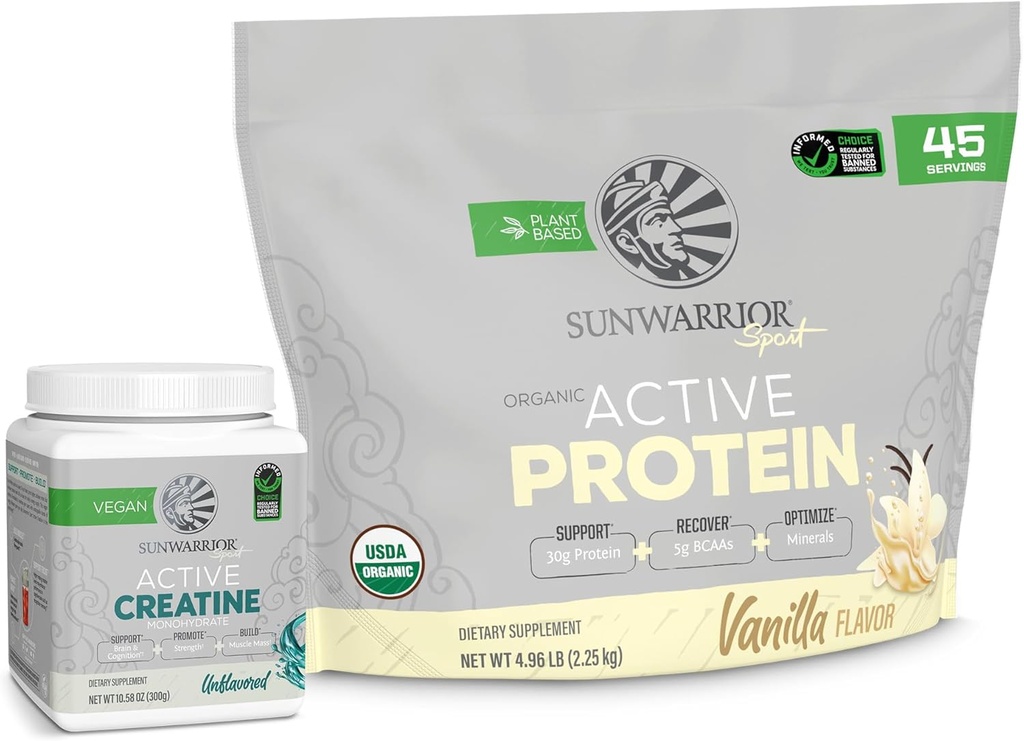 Sunwarter Active Organic Protein Powder Plant- Based Vanilla Ochucené 45 Service & creatin Monohydrát Powder 60 Serings