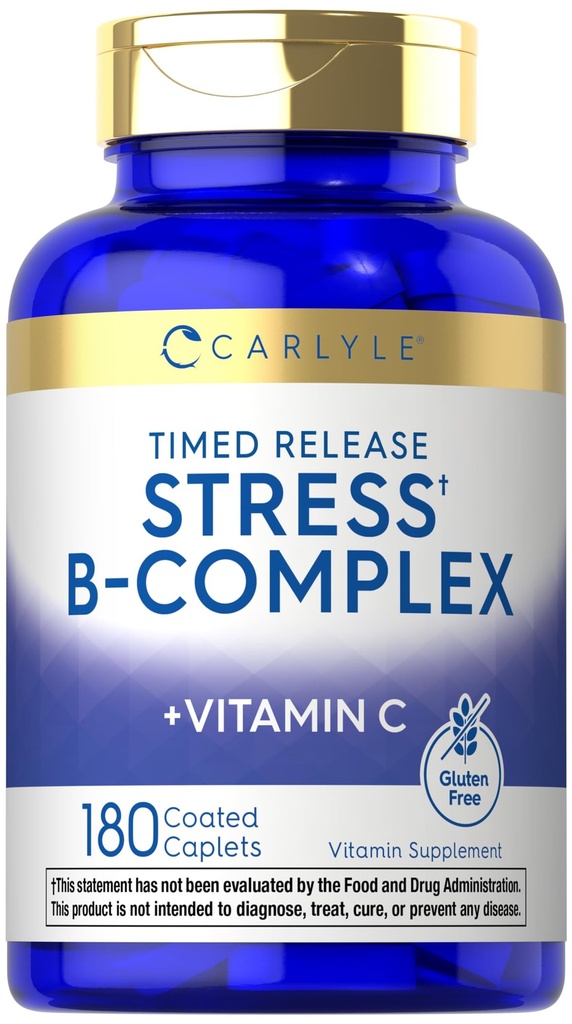 Carlyle Stress B- Komplexní vitamin 124; 180 Vegetariánské Kaplety 124; s vitaminem C 124; non-GMO & gluten zdarma dodatek