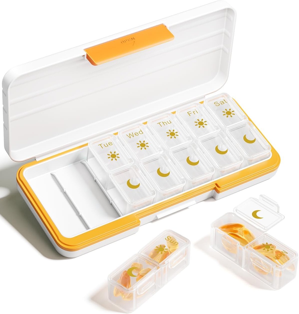 AM PM Pill Pořadatel 2 krát denně, 7 den Pill Box Týdenní Pill Pořadatel Cestování s odděleným kontejnerem, Přenosné denní medicína Planner Dipenser Pouzdro pro vitamín, rybí oleje, doplňky