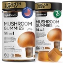 Houbové žampiony 5000 Mg 120 Pcs (2 Pack) - Lví hříva a 9 Adaptogenní houby Blend - Ashwagandha, L-Theanine - Houbové žampiony pro energii, imunita, Focus, Brain Boost - No Sugar and GMO
