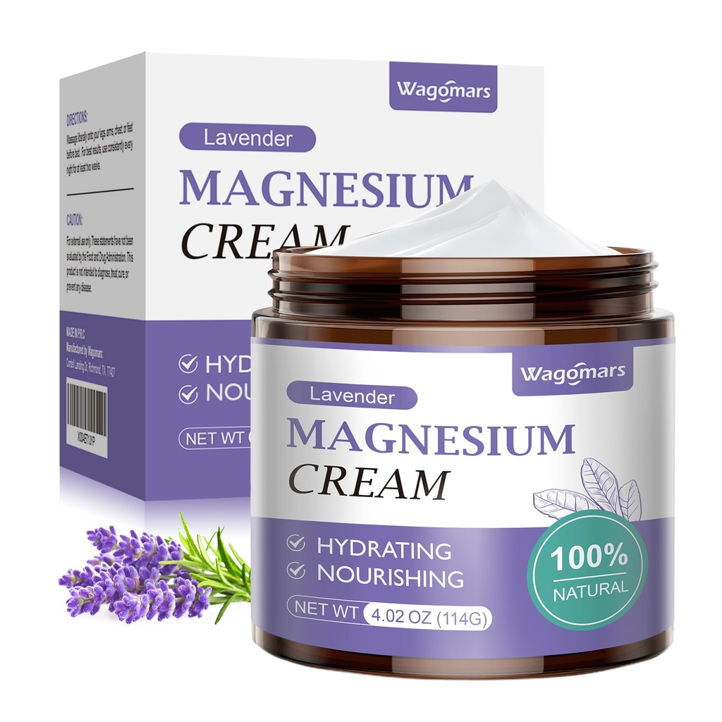 Magnesium Cream - Natural Magnesium Lotion - Body Butter with Shea Butter & Coconut Oil - Fast-Absorbing, Lightweight - Deep Hydration for All Skin Types - Suitable for Kids (Lavender)