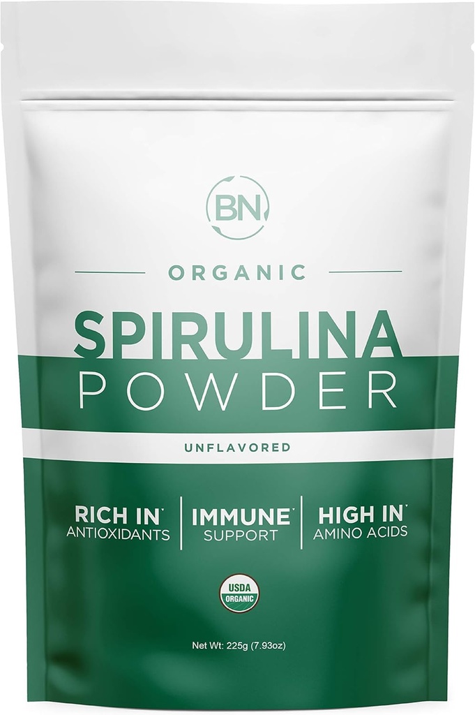 Spirulina Powder Organic 225g - 64 Servings 3.5g Serving Size - USDA Certified - RAW Nutrient Dense Více než 70% protein per Serving - Nejčistší zdroj Vegan Protein - Superfood