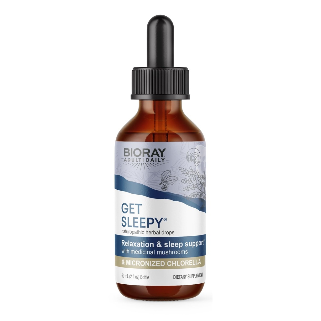 BIORAY Daily Get Sleepy - 2 fl oz - Relaxation & Rest Support - With Medicinal Mushrooms & Micronized Chlorella - Non-GMO, Vegan, Gluten Free - Approx. 30 Servings