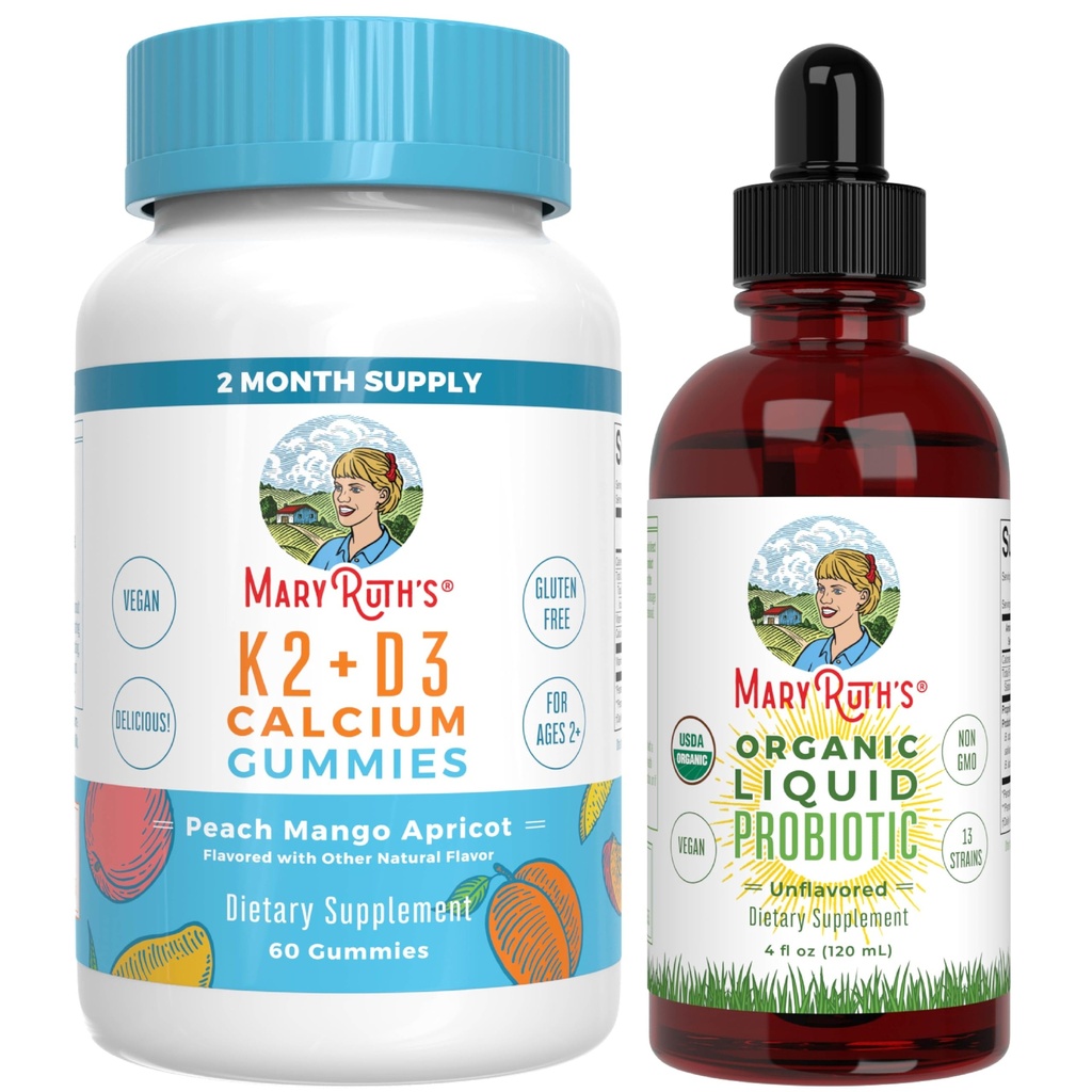 MaryRuth 's Vitamin K2 + D3 Gummies (Peach Mango & Mercot) & USDA Organic Probiotic Drops CLAS124; Clean Label Project Ověřený ® CLAS124; Vitaminy pro společnou podporu, & Celkově zdraví CLAS124; Vegan, Non- GMO, gluten zdarma