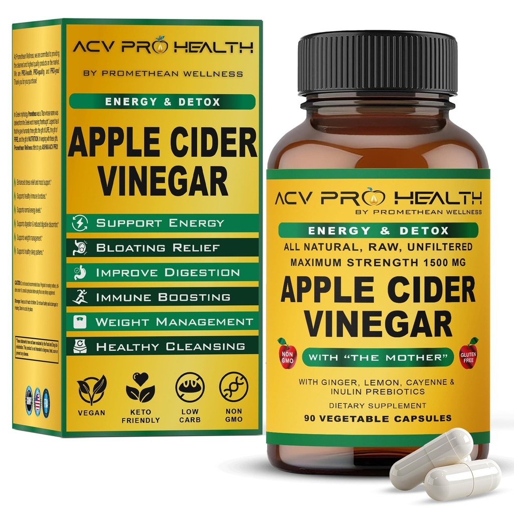 ACV Pro Apple Cider ocet Kapsle Certified Organic with Mother ACV Pills Detox Cleanse Acid Reflux Relief Supplement Ginger Root Cayenne Pepper Powder