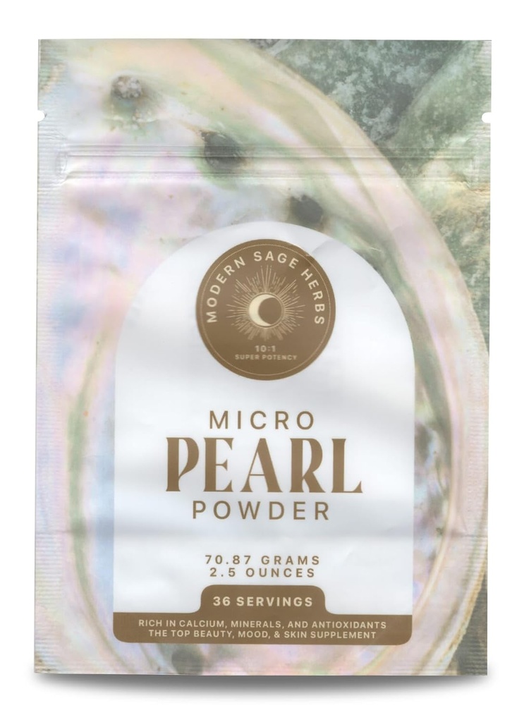 2.5oz Pure Pearl Powder 10: 1 Super Koncentrovaný extrakt. 36 Služeb. Doplněk pro výrobu kolagenu, antiaging a antioxidantů. Podporuje pleť, oči, nehty, Radiant Beauty od Moderní Sage Byliny.