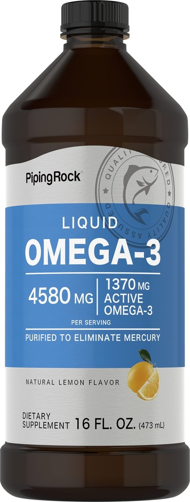 Piping Rock Omega 3 Rybí olej tekutý dodatek 124; 16 Fl Oz Oz 124; Merkur zdarma 124; Lemon Flavor 124; 1370 mg aktivní Omega-3 Omega-3 124; pro muže a ženy 124; Non- GMO, gluten zdarma