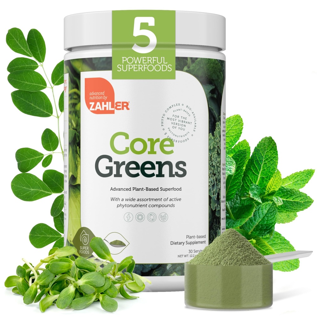 Zahler Core Green Powder Nutrition doplňky - Superfood Powder - Super Green Juice & Smoothie Mix - Phytonutrient Rich with Spirulina, Chlorofyl & Více - Kosher Superfood