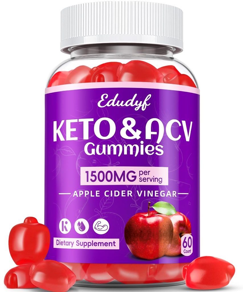 Keto ACV Gummies - 1500mg Apple Cider Ocet Gummies s Probiotika, B12 a Keto Podpora, Detox & Cleanse, GMO Free & Vegan - 60...