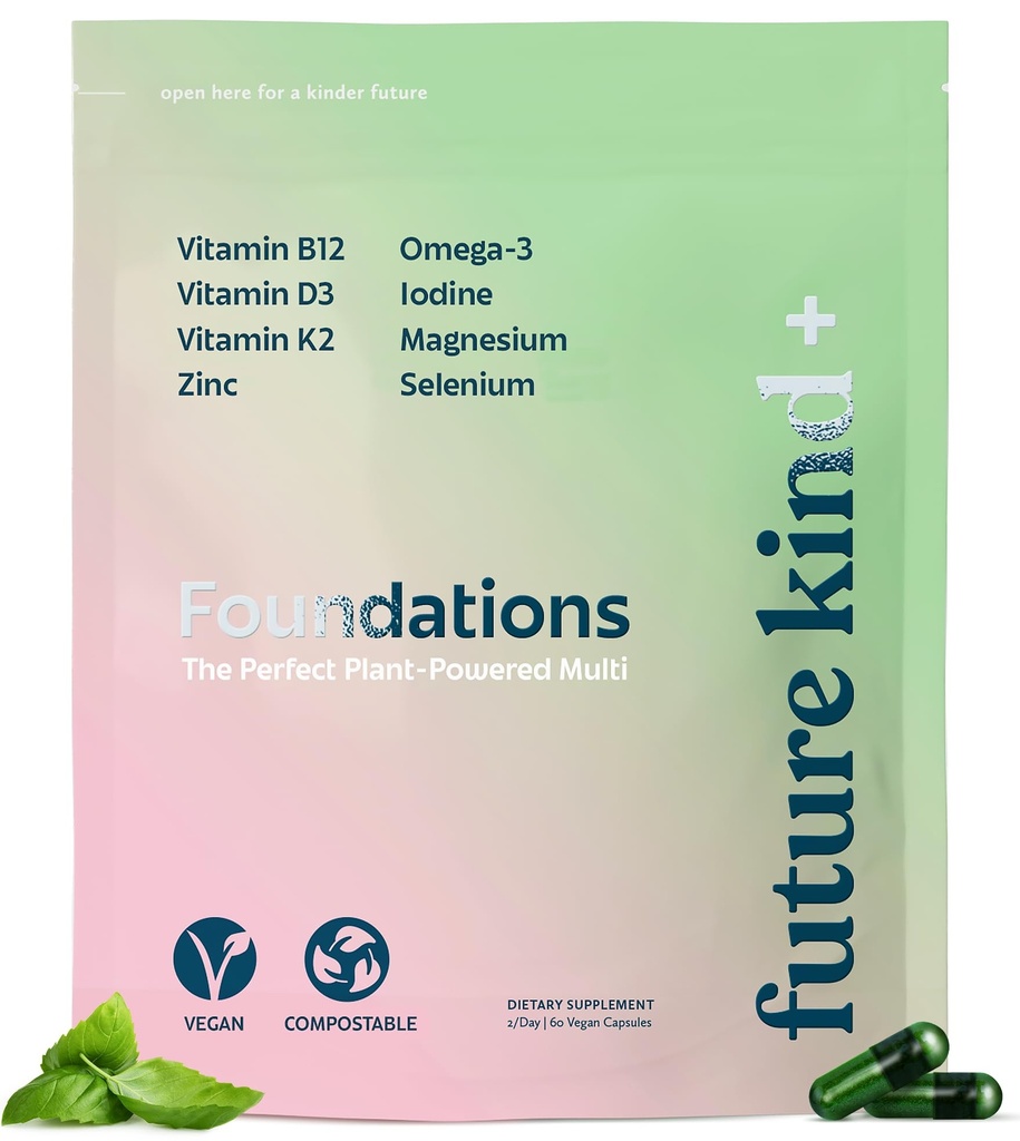 Budoucí druh karagenan- Free základy Multivitains pro ženy a muže s Omega-3, B12, D3, zinek, jód, hořčík, K2 & Selen, Vegan, Kompozitní pytel (60ct)