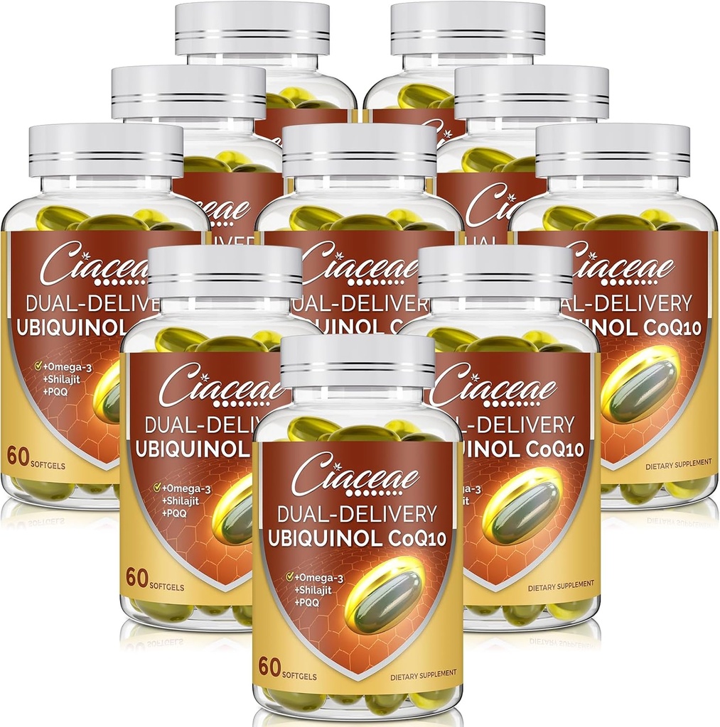 Ubiquinol CoQ10 600 MG Softgels s Omega33 & Shilajit & PQQ, Advanced Dual- Delivery Coenzyme- Q10, Active CoQ10 Ubiquinol Supplement for Fertility, Antioxidant, Heart, Brain & Energy, 600 Servings