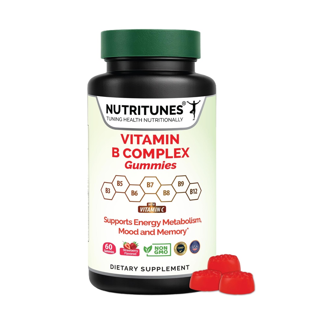 Vitamin B Complex Gummies- High potency B Complex Vitamíny s methyl B12, Folát, Biotin & Vitamin C - Non- GMO, Vegan, Gluten- Free - 90 Gummies - Made in USA