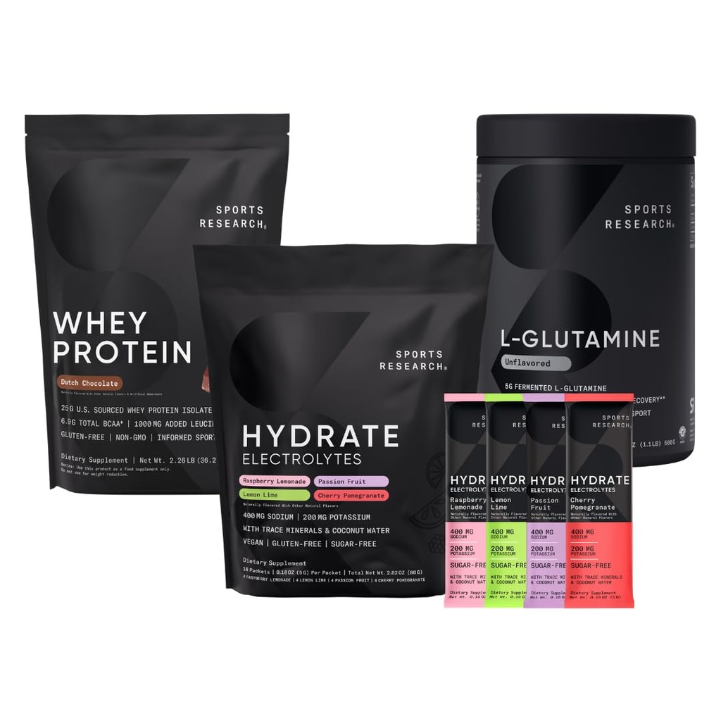 Sportovní výzkum Multi Flavor Hydrate Electrolytes Packets, Holandská čokoláda ochucená syrovátka izolát prášek a bezochucené L- glutamin