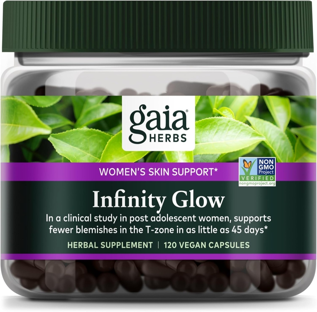 Gaia Byliny Infinity Glow - Dámské Supplement pro podporu pokožky - Péče o ženy se zeleným čajem, EGCG, Reishi Houba, Pomanox Pomegranate & Spearmint - 120 Veganové kapsle (30denní dodávka)