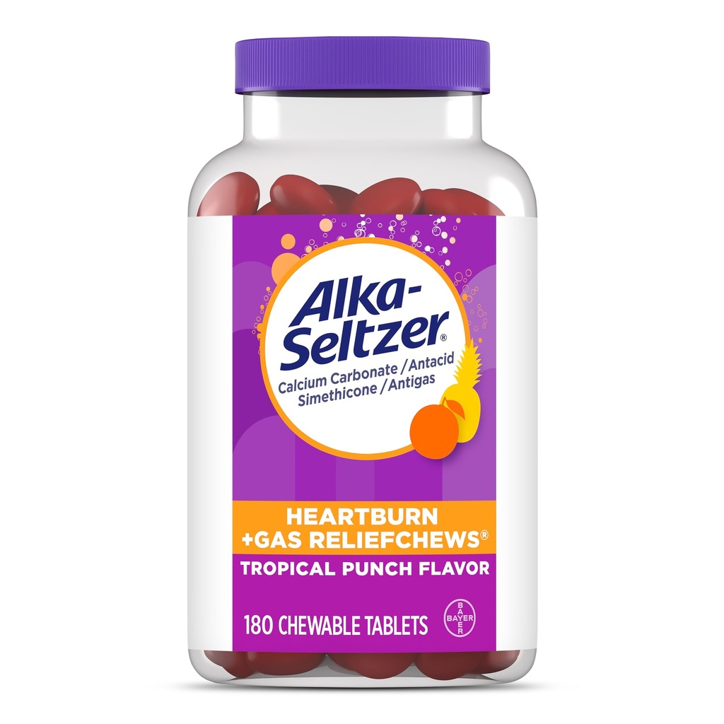 Alka- Seltzer Heartburn + Gas ReliefChews, Antacid + Antigas Chews for Fast Heartburn Relief, Gas, and Acid Požití Relief Na cestě, 180 Ct