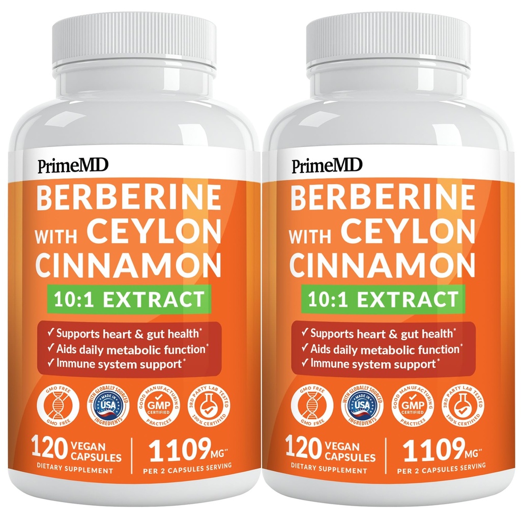 21-in-1 Berberine dodatek s Ceylon Skořice s chromem, hořký Melon a zelený čaj extrakt a Black Pepper Extract 5X pro podporu energie a metabolismu s 5279 mg (120 ct, balení po 2)