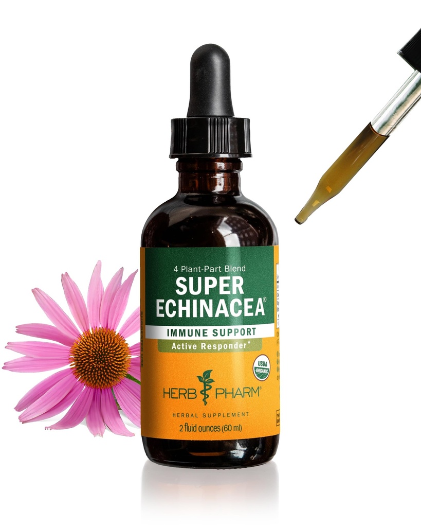 Herb Pharm Certified Organic Super Echinacea Liquid Extract Drops for Active Imunitary System Support, 2 Oz