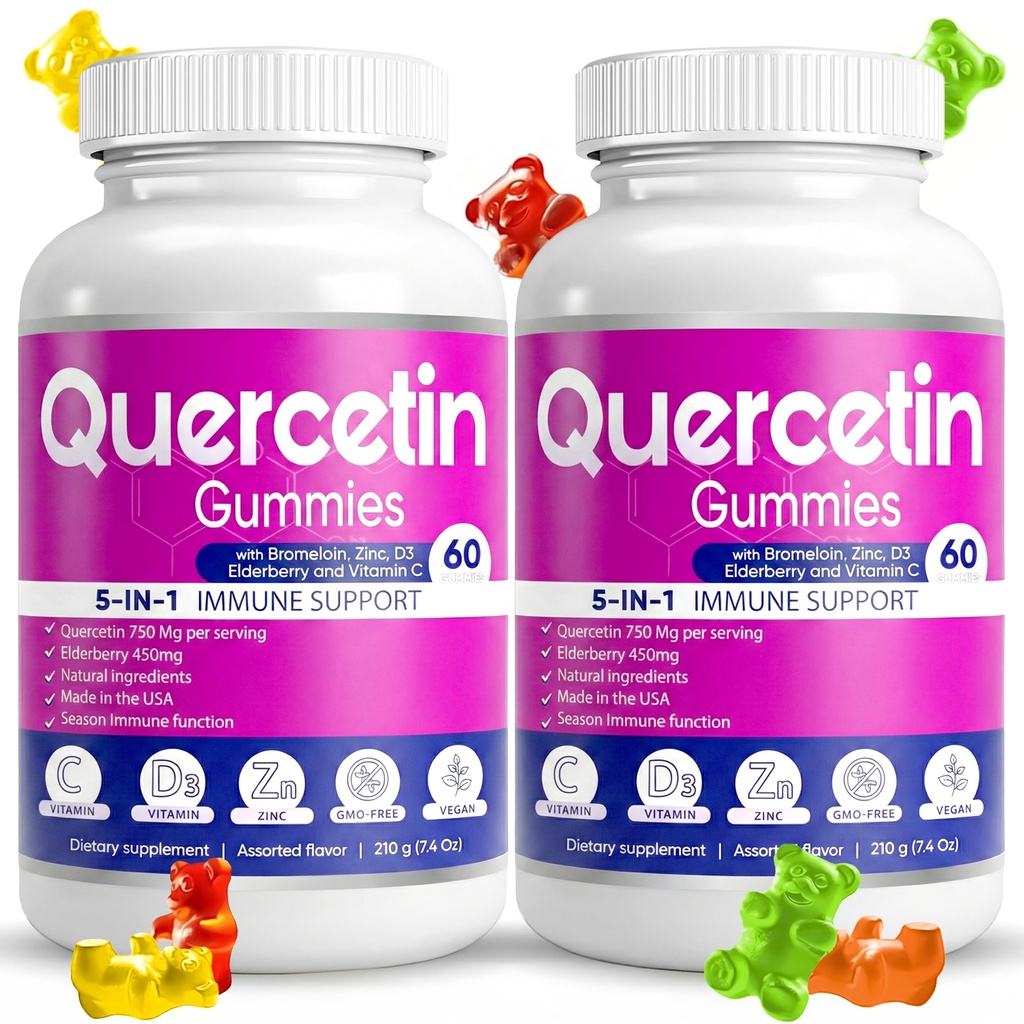 (2 Pack) Quercetin Gummies by BioVitalica - Quercetin with Bromelain Vitamin C and Zinek & Elderberry + Vitamin D3-5 in 1 Imunitate Support - Zinek Quercetin 750 mg pro děti a dospělé