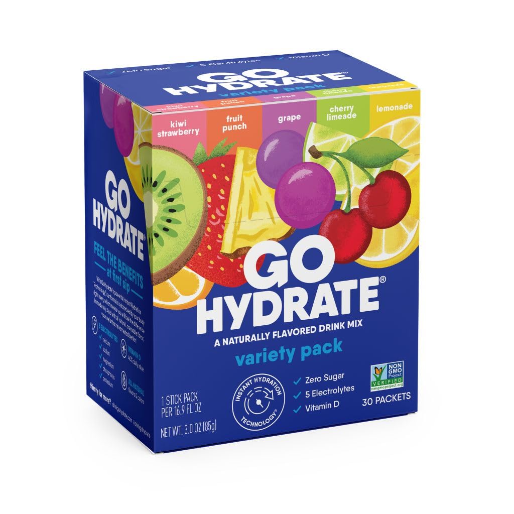 Gohydrate Nízkosodíkové elektrolyty Powder Packets Sugar Free - Instant Hydration Daily Drink Mix - Nulový cukr Voda Flavor Packlet Singles s vitaminem D - (Variety Pack, 30 Balení)