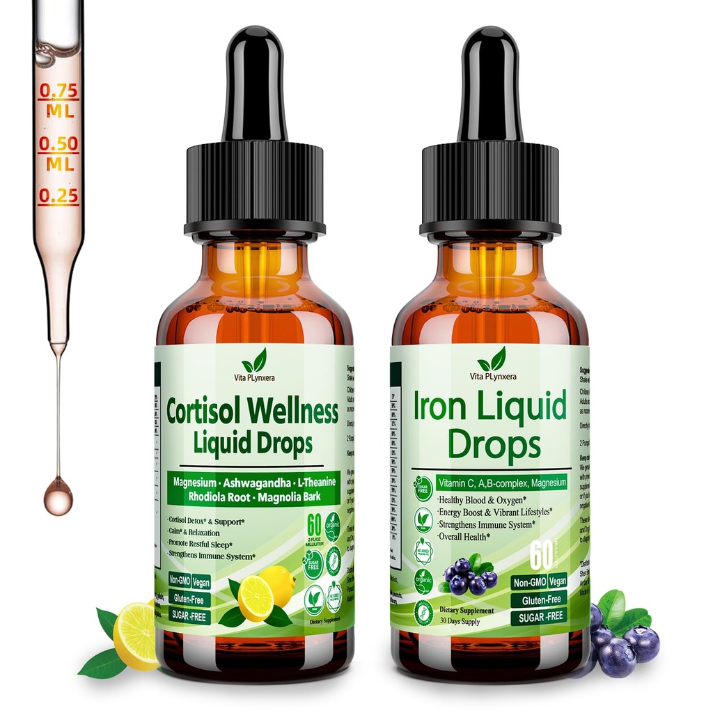 Cortisol Detox + Železo Dodatek pro ženy, Muži, Vegan, Non GMO