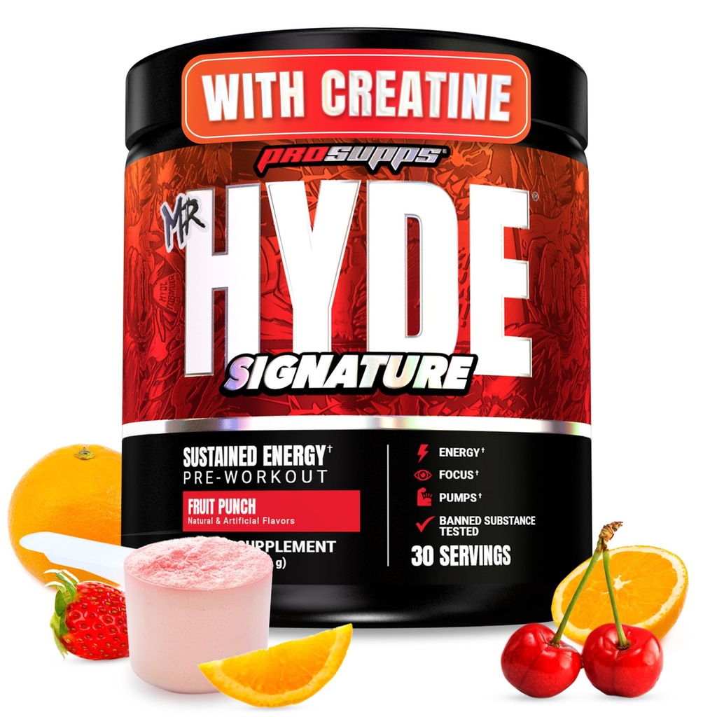 PROFUPS Mr. Hyde Signature Pre Workout Powder with Creatine, Beta Alanine & Caffeine - Performance, Energy & Endurance - Clean Fitness & Gym doplňky pro muže a ženy (Ovocný punč, 30 Služeb)