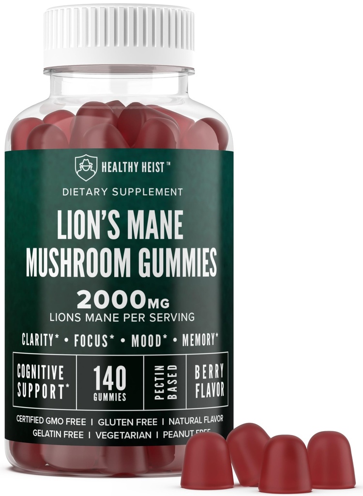 Lions Mane Houbové gumy pro dospělé, 140 hrabě Bulk Lion 's Mane Chewables, High Potency 10: 1 Organic Extract je 2000mg, dodatek podporuje Duševní jasnost, Focus, Mood a Mood Fog