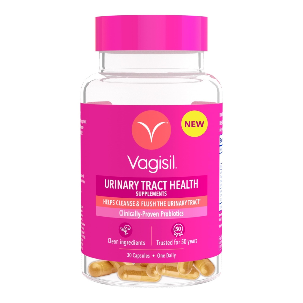 Vagisil Urinary Tract Zdraví doplňky, Klinicky-Proven Probiotika, Chrání Moč Tract Zdraví, Čisté ingredience, Pomáhá čistit a Flush UTI- způsobit bakterii, 1 kapsle Daily, 30 Kapsle