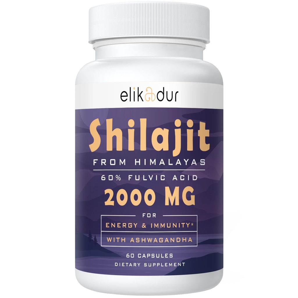 2000 MG Shilajit dodatek, Shilajit Resin Organic, Shilajit Kapsle, 100% Čistá Shilajit s 85 + Stopy Minerály & 60% Fulvic Acid, Zvýšení energie a imunity, Vegetariánské, Přírodní, 60 Kapsle