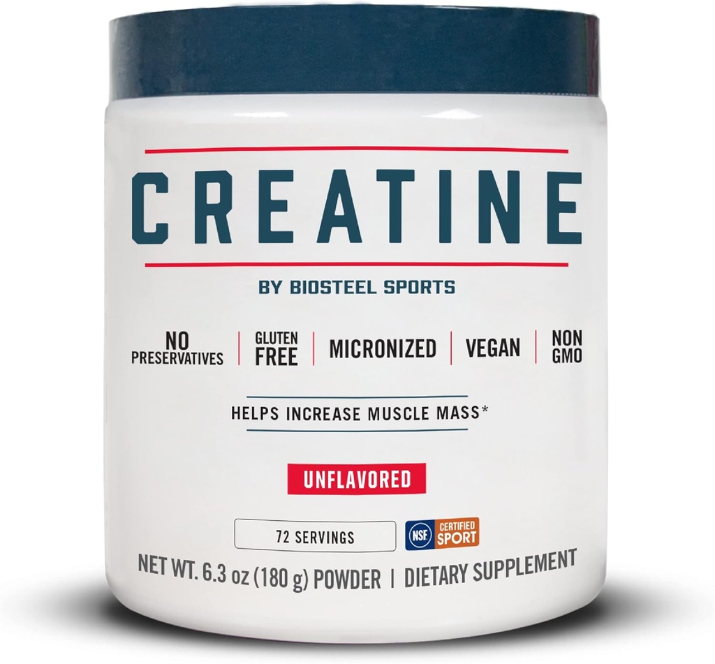 BioSteel Creatine Monohydrát Powder - 72 Doručování, 180g, Mikronizované pro svalovou obnovu & Lean Svalovina, NSF pro sport Certified Creatine Powder