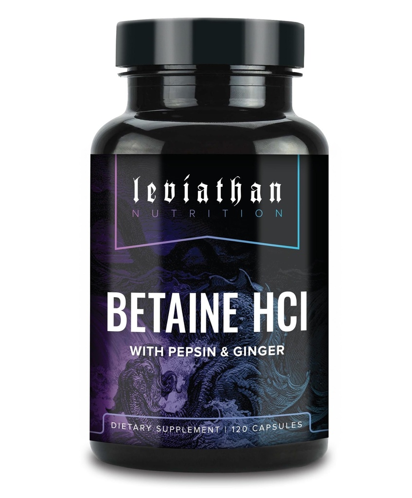 Leviatan Betaine HCl s Pepsin & Ginger - doplněk k trávicím enzymům pro potravinovou pomoc a podporu, kyselost žaludku a absorpce živin