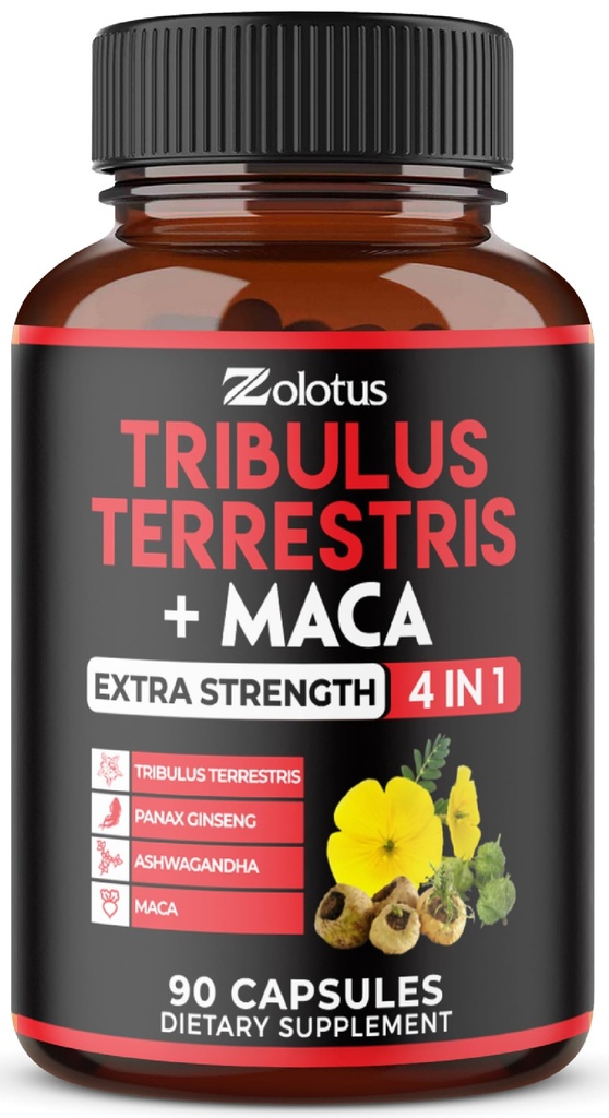 Zolotus Premium Tribulus Terrestris Kapsle - V kombinaci s Ashwagandha, Panax Ginseng & Maca - 90 Počítá se na 3 měsíce