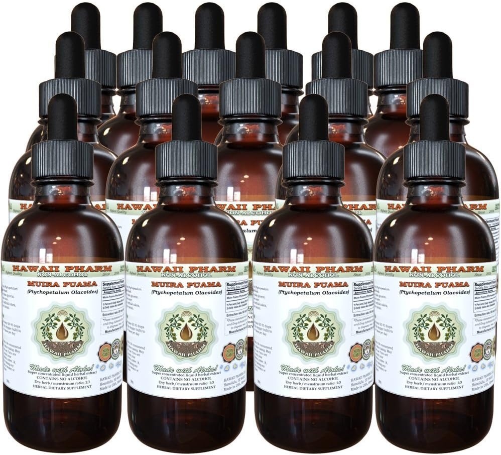 Muira Puama Alcohol- Free Liquid Extract, Organic Muira Puama (Ptychoptetalum Olacoides) Glycerite Natural Herbal Supplement, Hawaii Pharm, USA 15x4 oz