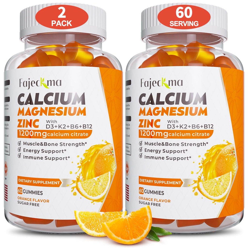 Vápník hořčík zinek gumy pro dospělé: 1200mg vápník Citrát s vitaminem D3 K3 - Přírodní organický cukr bez vysoké absorpce dodatek pro ženy Muži Děti (120Count)
