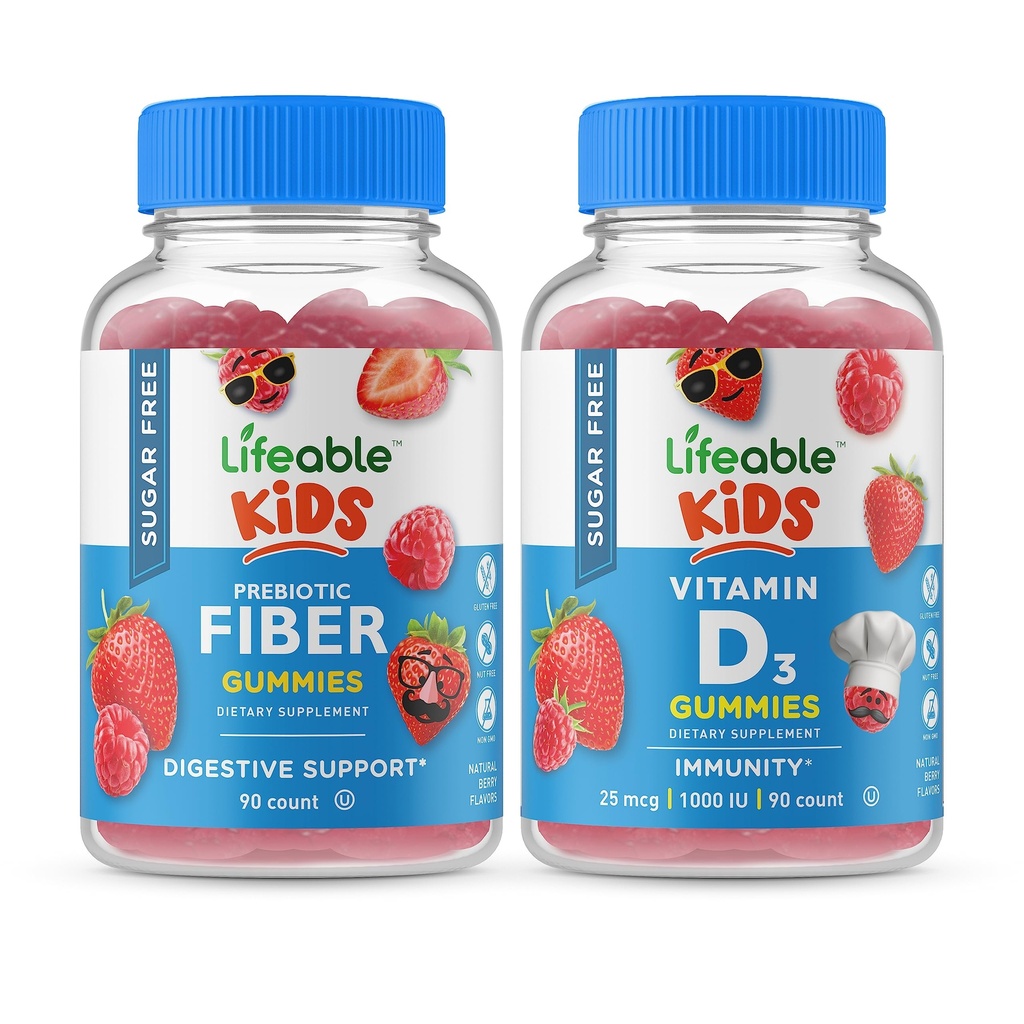 Živý cukr Free Preciotic Fiber Kids + Vitamin D Kids, Gummies Bundle - Great Ochutnávání, Vitamin dodatek, gluten zdarma, GMO zdarma, Žvýkací žlab