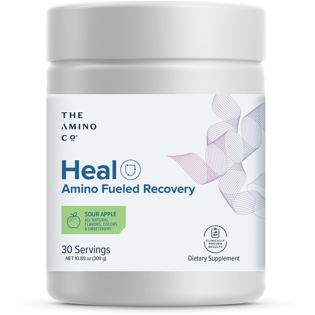 Amino Co. - Heal - Post Workout Recovery Drink s čistou Eaa Amino Acid Formule - Creatin Monohydrát Prášek pro efektivní svalové opravy, Vegan, a Keto- Friendly s Apple Flavor - 10.89oz.