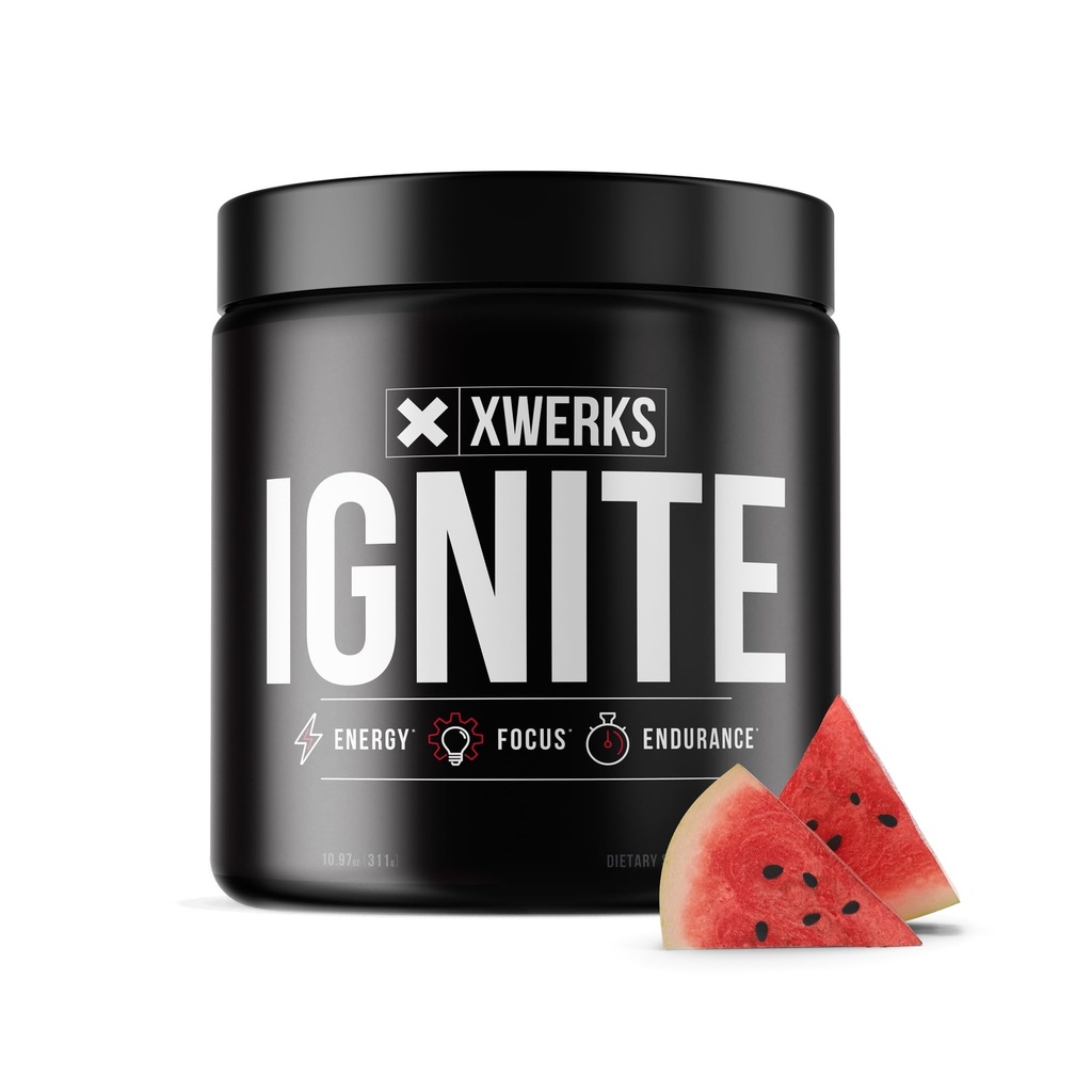Xwerks Ignite Meloun Předcvičení Prášek, Přírodní Keto Předcvičení pro ženy a muže s výbušnou energií, Gluten Free Blend pro Endurance a Stamina, 150mg kofein, 30 Služeb