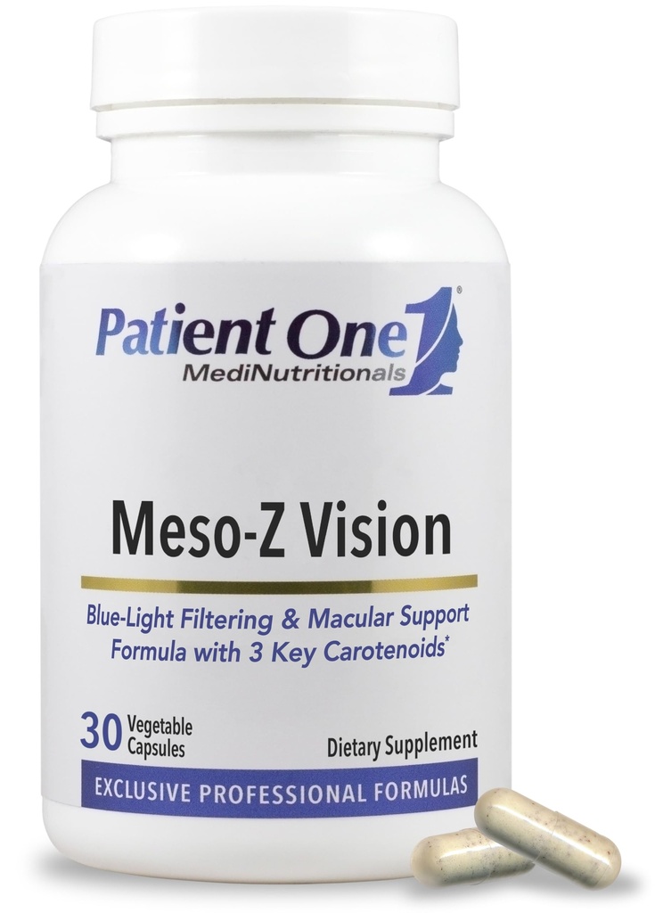 Pacient One Meso-Z Vision CLAS124; Doplněk k podpoře zdraví očí a modré světelné filtrace * CLAS124; s Lutein, Zeaxanthin a Meso- Zeaxanthin CLAS124; 30 Kapsle