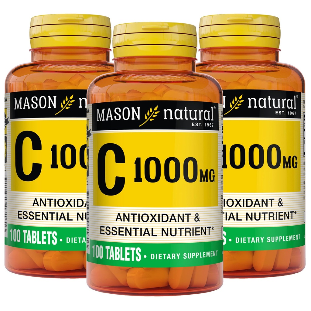 MASON NATURAL Vitamin C 1000 mg, 300 denní dodávka, podporuje zdravý imunitní systém, antioxidant a esenciální výživný, 3 balení