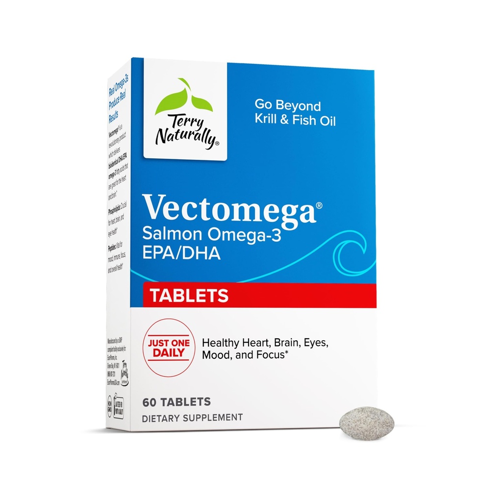 Terryho přirozeně Vectomega - Příplatek s EPA & DHA - Omega33 Tablety pro podporu mozku a srdce - Nutriční dodatek s esenciální mastné kyseliny & Peptidy - 60 Tablety