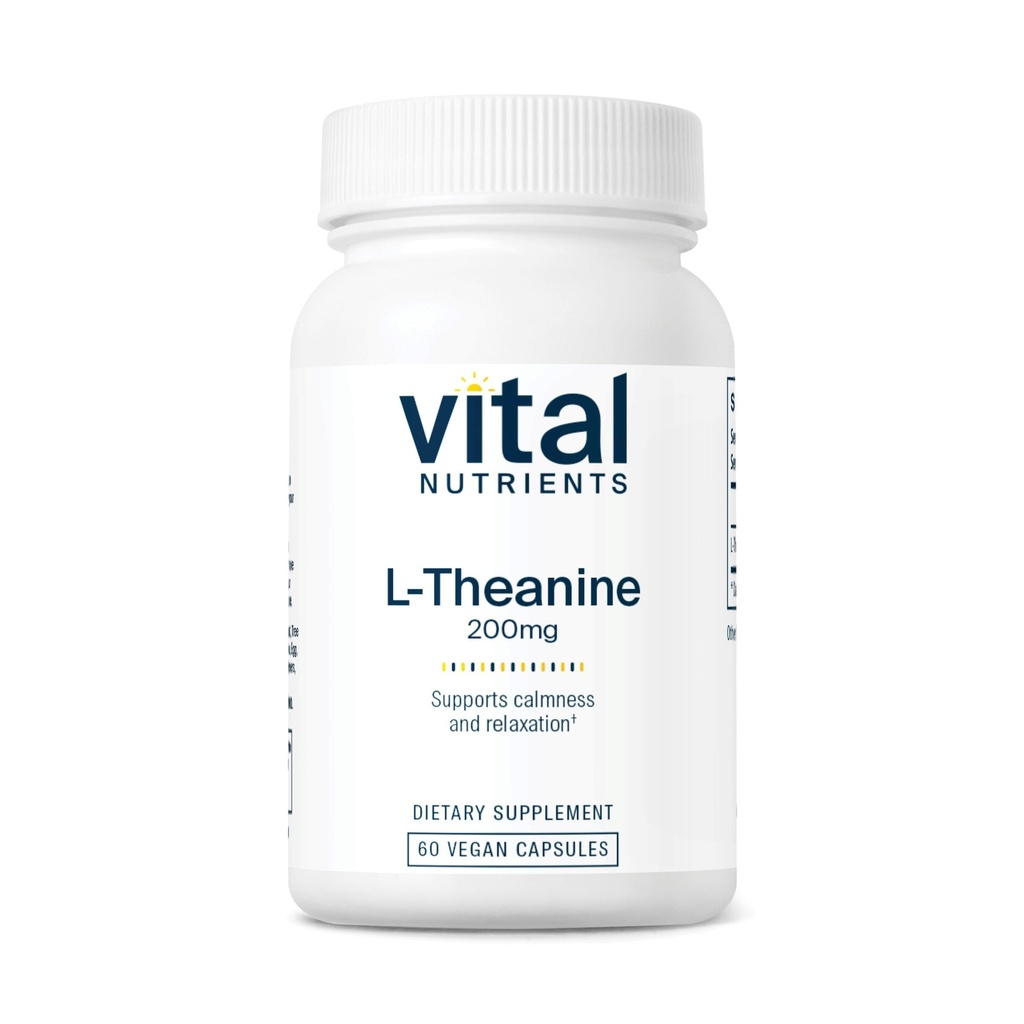 Vital Nutrients L- Theanine 200mg Supplementary 124; L Theanine Supplementary Supplementary Supplementary Supplementary 124; L Theanine Supplementary Supplementary Supplementary Normal Stress Levels and Cognitive Function * Cotto124; Gluten, Dairy and Soy Free Supplementary 124; 60 Kapsle