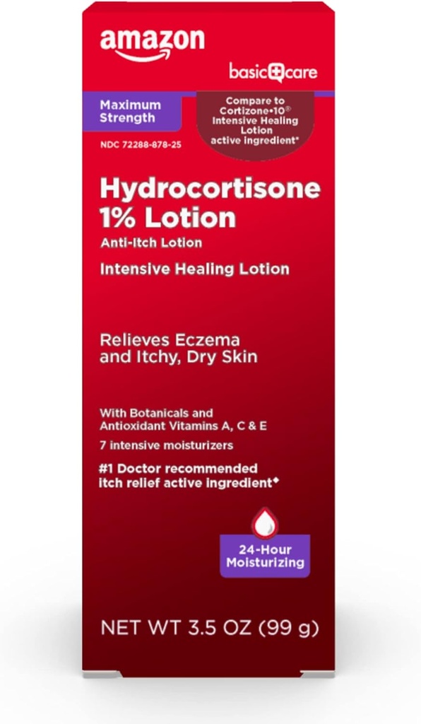 Základní péče Maximální síla 1% Hydrokortizon Anti- Itch Lotion pro ekzém, 3,5 unce (balení po 1)